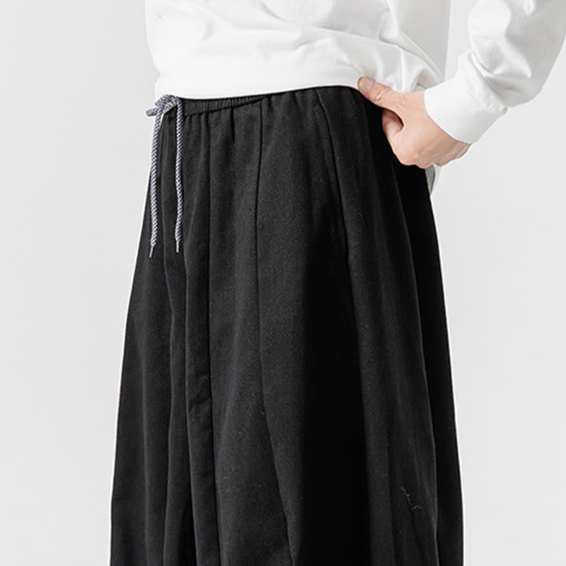 Buddha Stones冬用通勤 無地 ドローストリングデザイン メンズ ワイドレッグ コットンパンツ ポケット付き - image 46