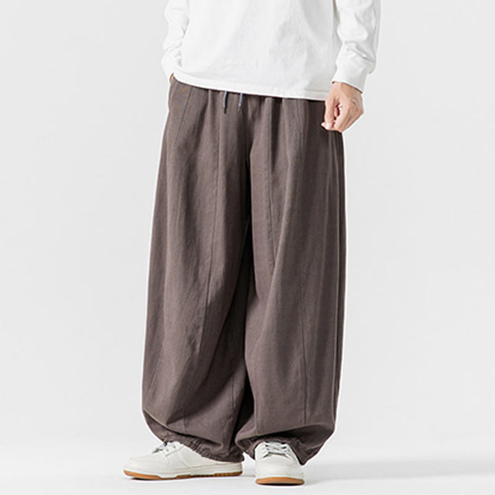 Buddha Stones冬用通勤 無地 ドローストリングデザイン メンズ ワイドレッグ コットンパンツ ポケット付き - image 27