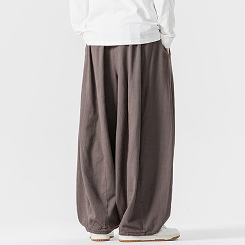 Buddha Stones冬用通勤 無地 ドローストリングデザイン メンズ ワイドレッグ コットンパンツ ポケット付き - image 26