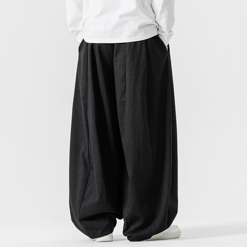 Buddha Stones冬用通勤 無地 ドローストリングデザイン メンズ ワイドレッグ コットンパンツ ポケット付き - image 40