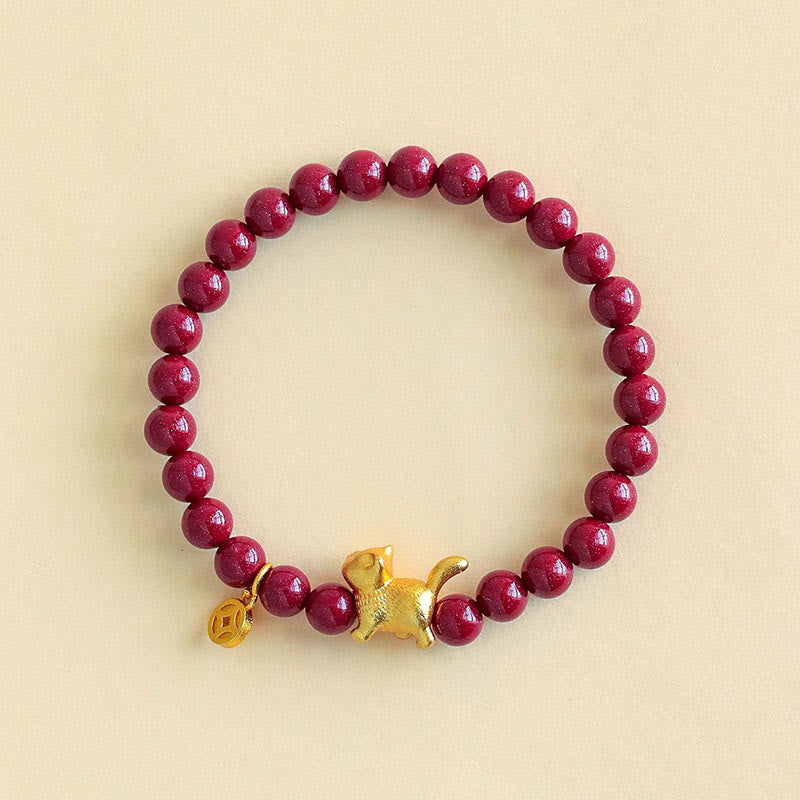 Buddha Stonesかわいい招き猫チャーム ガーネット 辰砂 穏やかな守護 ビーズブレスレット - image 9