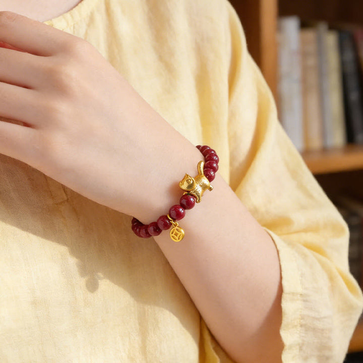 Buddha Stonesかわいい招き猫チャーム ガーネット 辰砂 穏やかな守護 ビーズブレスレット - image 11