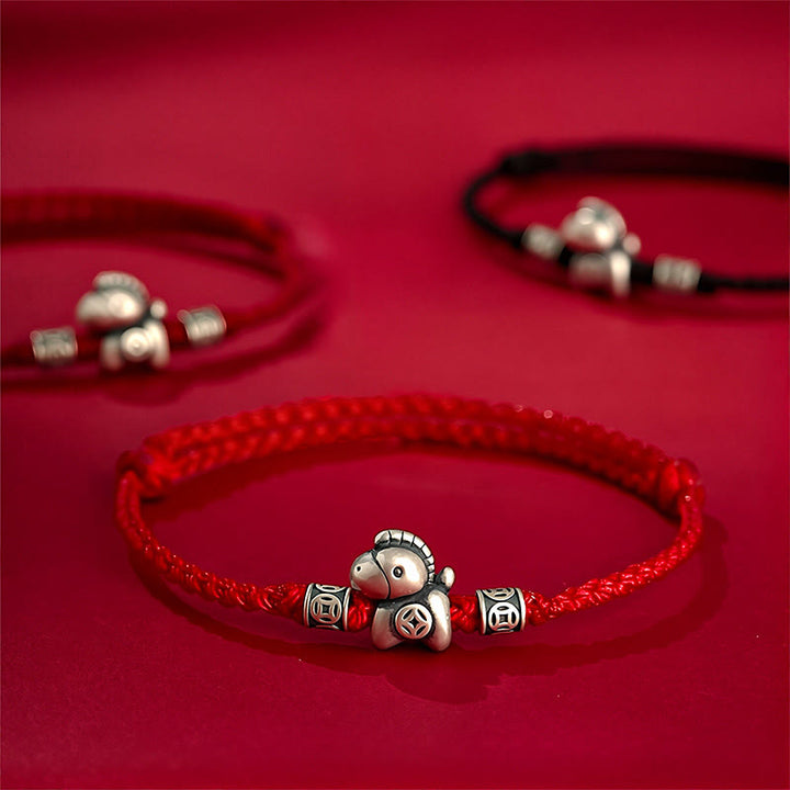 Buddha Stones馬年 999 スターリングシルバー 紐編み守護ブレスレット - image 0