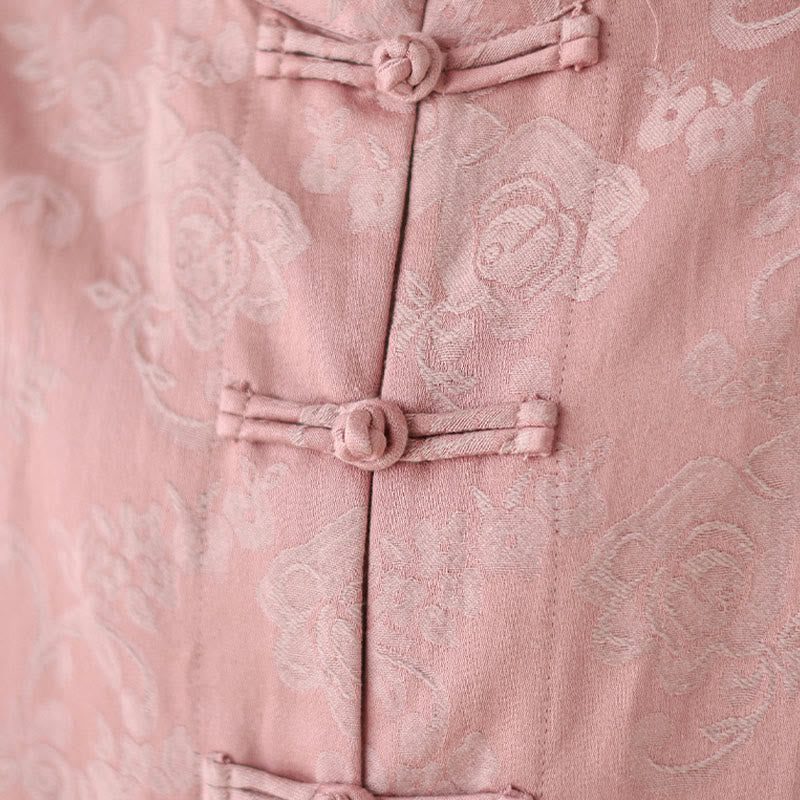 Buddha Stones秋の花柄プリント カエルボタン スタンドカラー 長袖 レディース コットンシャツ - image 7