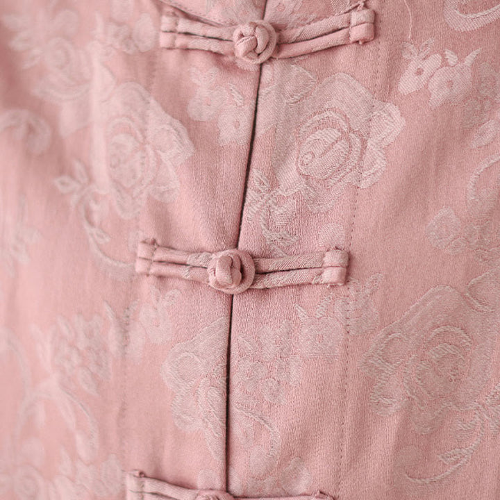 Buddha Stones秋の花柄プリント カエルボタン スタンドカラー 長袖 レディース コットンシャツ - image 7