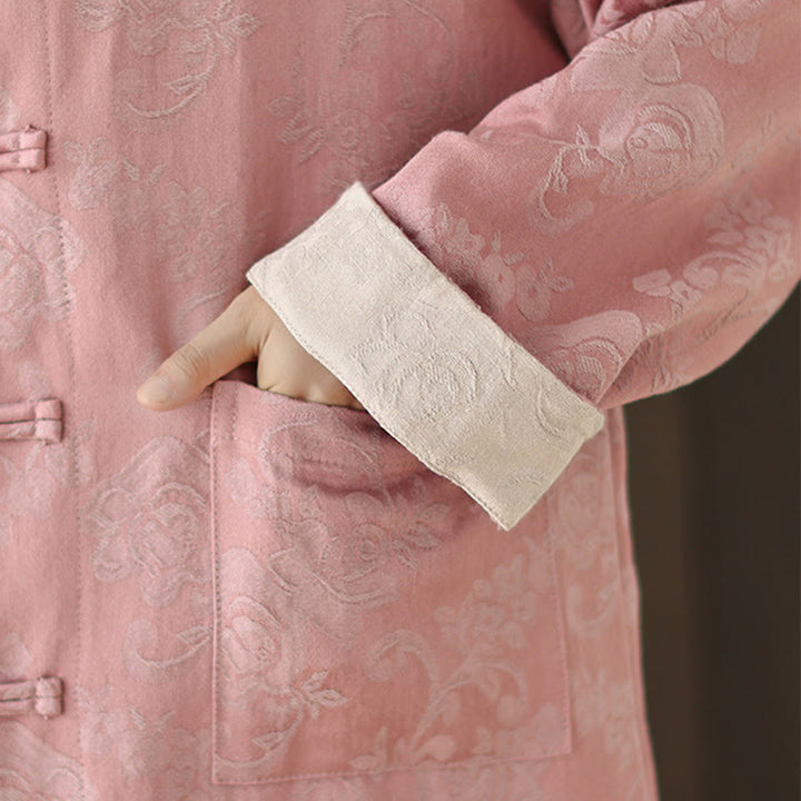 Buddha Stones秋の花柄プリント カエルボタン スタンドカラー 長袖 レディース コットンシャツ - image 11