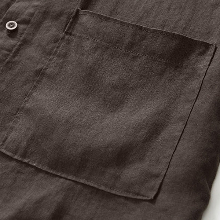 Buddha Stones秋冬 無地 ボタンダウン スタンドカラー 七分袖 リネン メンズシャツ ポケット付き - image 22