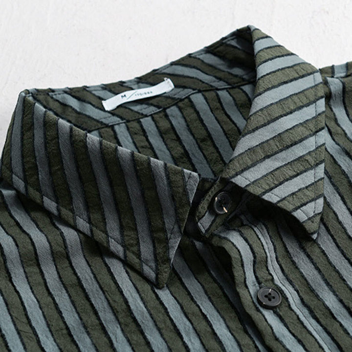 Buddha Stonesヴィンテージ ストライプ ボタンダウン スタンドカラー 長袖 メンズ コットンシャツ - image 2