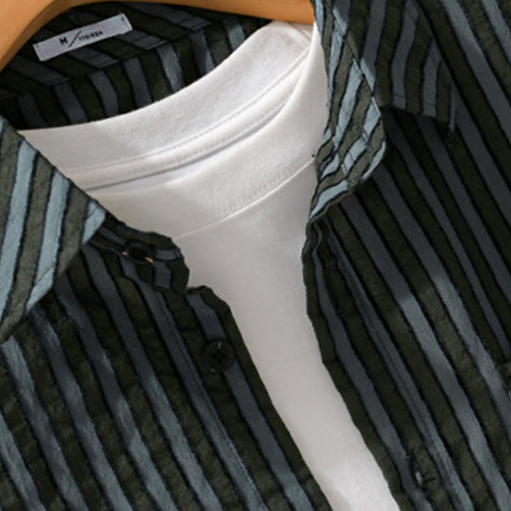 Buddha Stonesヴィンテージ ストライプ ボタンダウン スタンドカラー 長袖 メンズ コットンシャツ - image 3