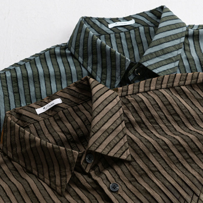 Buddha Stonesヴィンテージ ストライプ ボタンダウン スタンドカラー 長袖 メンズ コットンシャツ - image 17