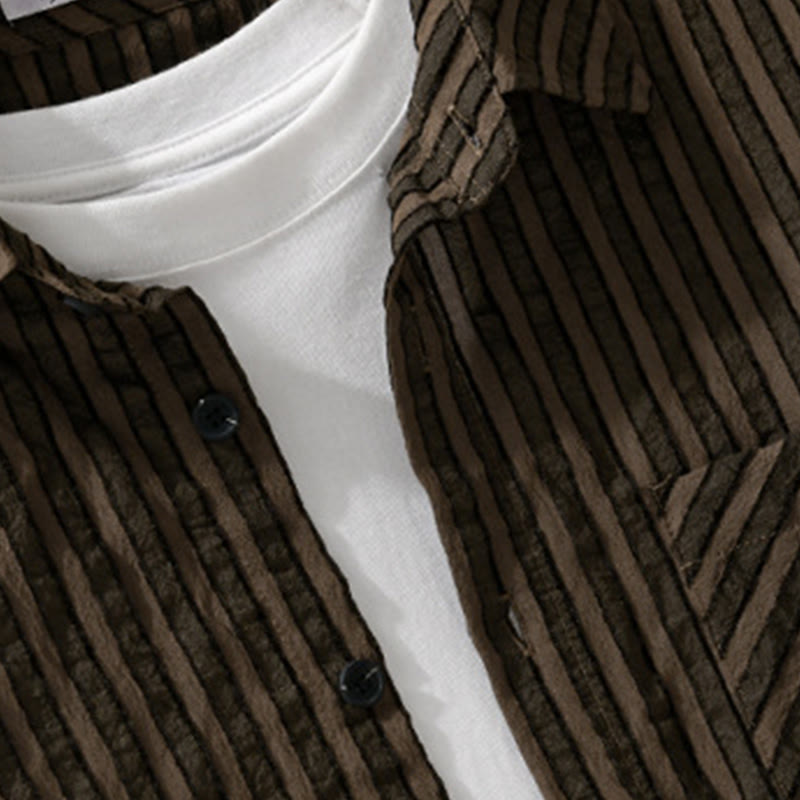 Buddha Stonesヴィンテージ ストライプ ボタンダウン スタンドカラー 長袖 メンズ コットンシャツ - image 9