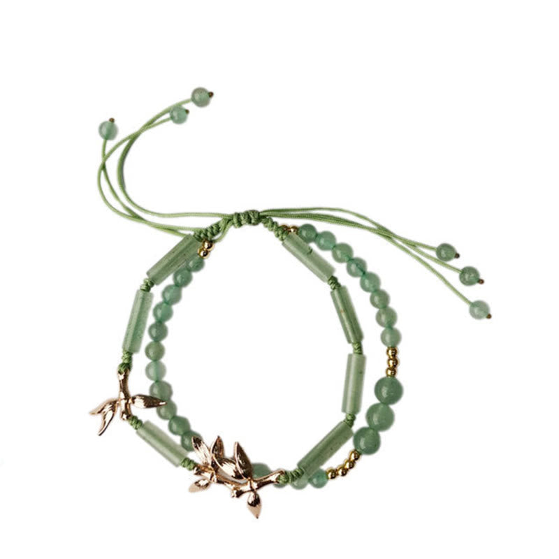 Buddha Stones竹デザイン 二重層 グリーンアベンチュリン 強さ バランス ブレスレット - image 5