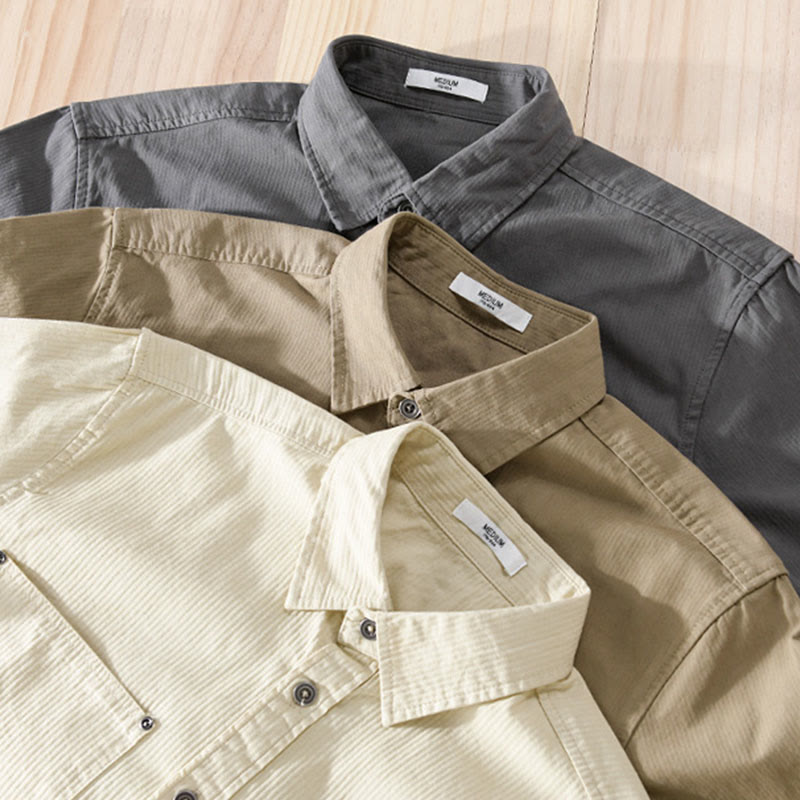 Buddha Stones秋 三角形 菱形 装飾ポケット ボタンダウン スタンドカラー 長袖 メンズ コットンシャツ - image 24