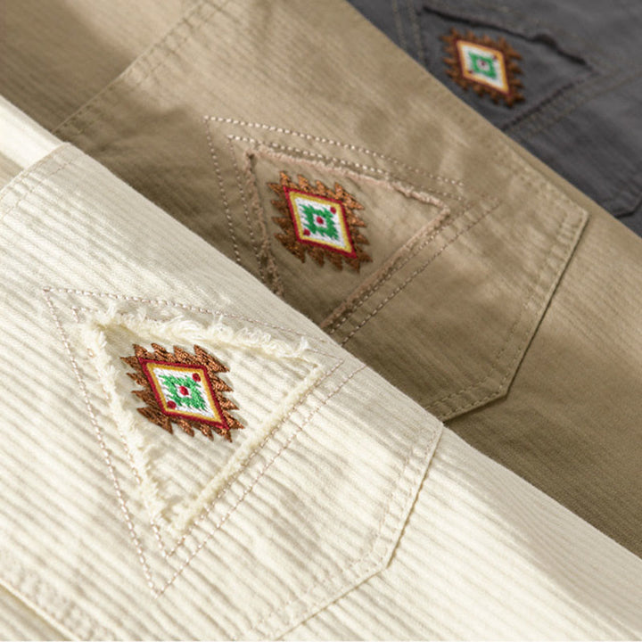 Buddha Stones秋 三角形 菱形 装飾ポケット ボタンダウン スタンドカラー 長袖 メンズ コットンシャツ - image 25