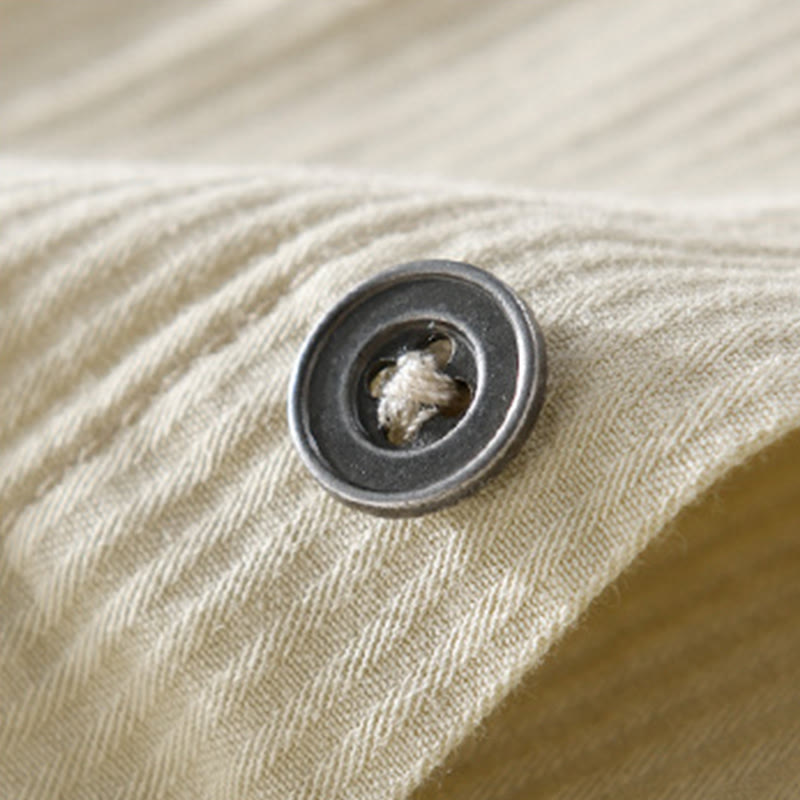 Buddha Stones秋 三角形 菱形 装飾ポケット ボタンダウン スタンドカラー 長袖 メンズ コットンシャツ - image 9