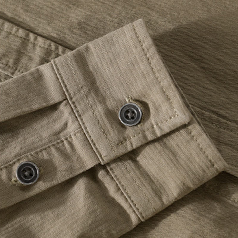 Buddha Stones秋 三角形 菱形 装飾ポケット ボタンダウン スタンドカラー 長袖 メンズ コットンシャツ - image 20