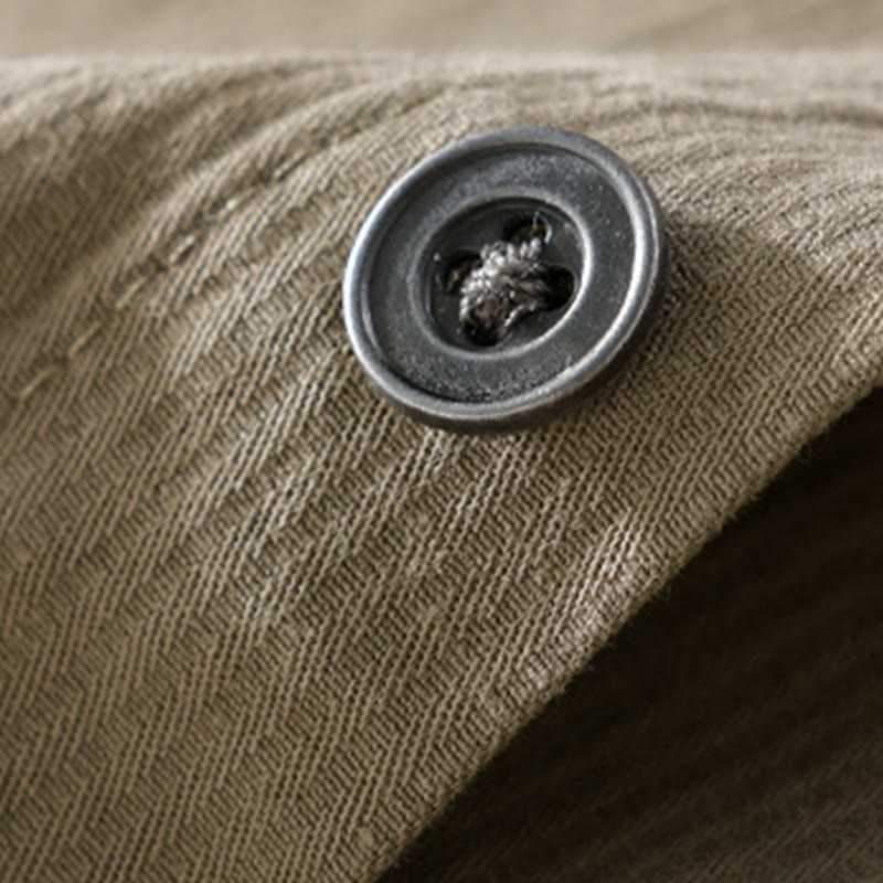 Buddha Stones秋 三角形 菱形 装飾ポケット ボタンダウン スタンドカラー 長袖 メンズ コットンシャツ - image 19