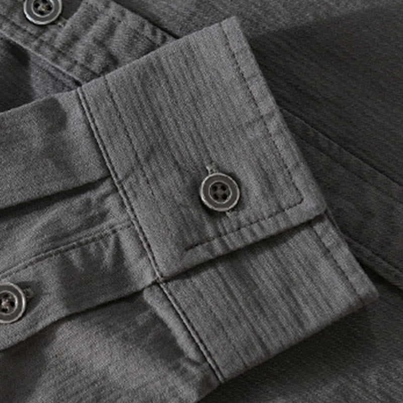 Buddha Stones秋 三角形 菱形 装飾ポケット ボタンダウン スタンドカラー 長袖 メンズ コットンシャツ - image 5