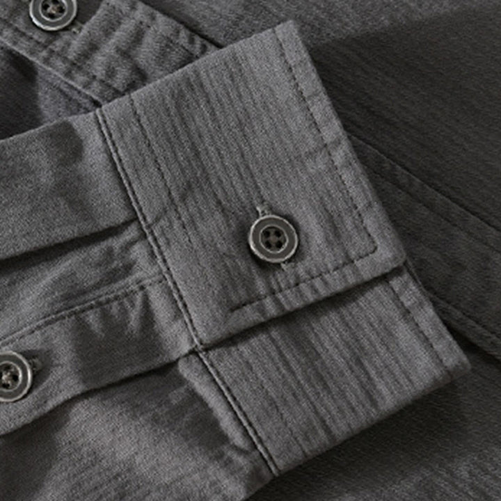 Buddha Stones秋 三角形 菱形 装飾ポケット ボタンダウン スタンドカラー 長袖 メンズ コットンシャツ - image 5