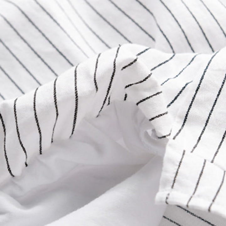 Buddha Stones秋 2イン1 ストライプ スタンドカラー 長袖 メンズ コットンシャツ - image 5