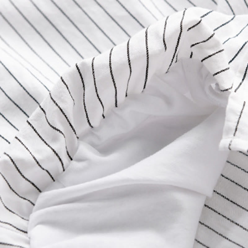 Buddha Stones秋 2イン1 ストライプ スタンドカラー 長袖 メンズ コットンシャツ - image 6