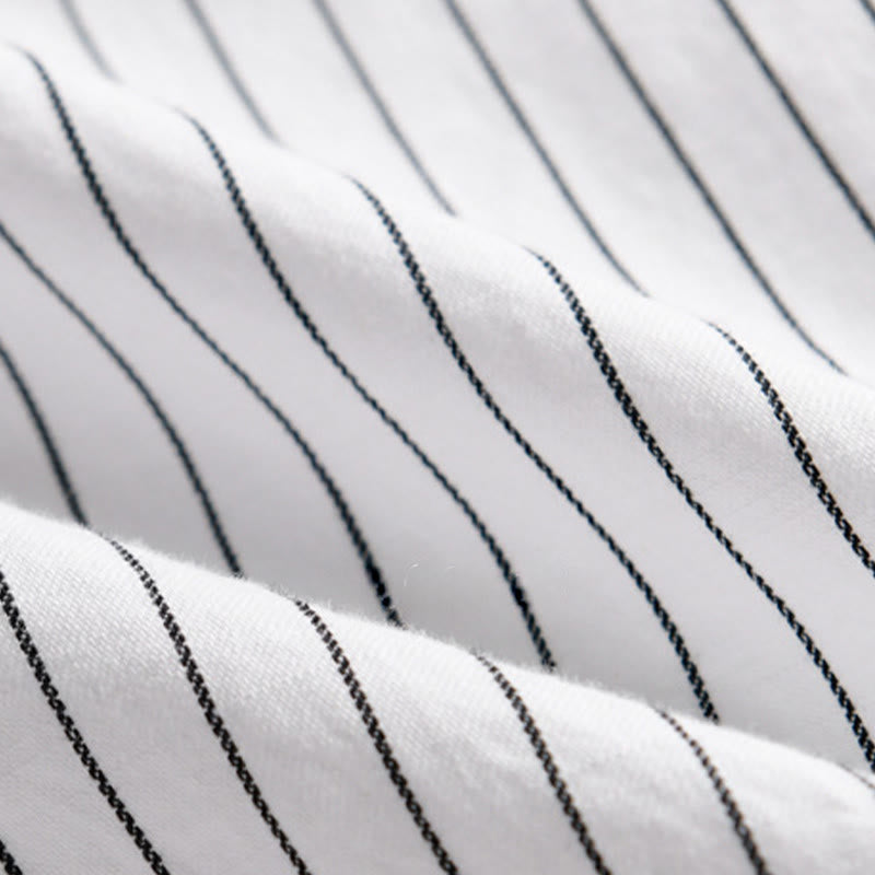 Buddha Stones秋 2イン1 ストライプ スタンドカラー 長袖 メンズ コットンシャツ - image 9