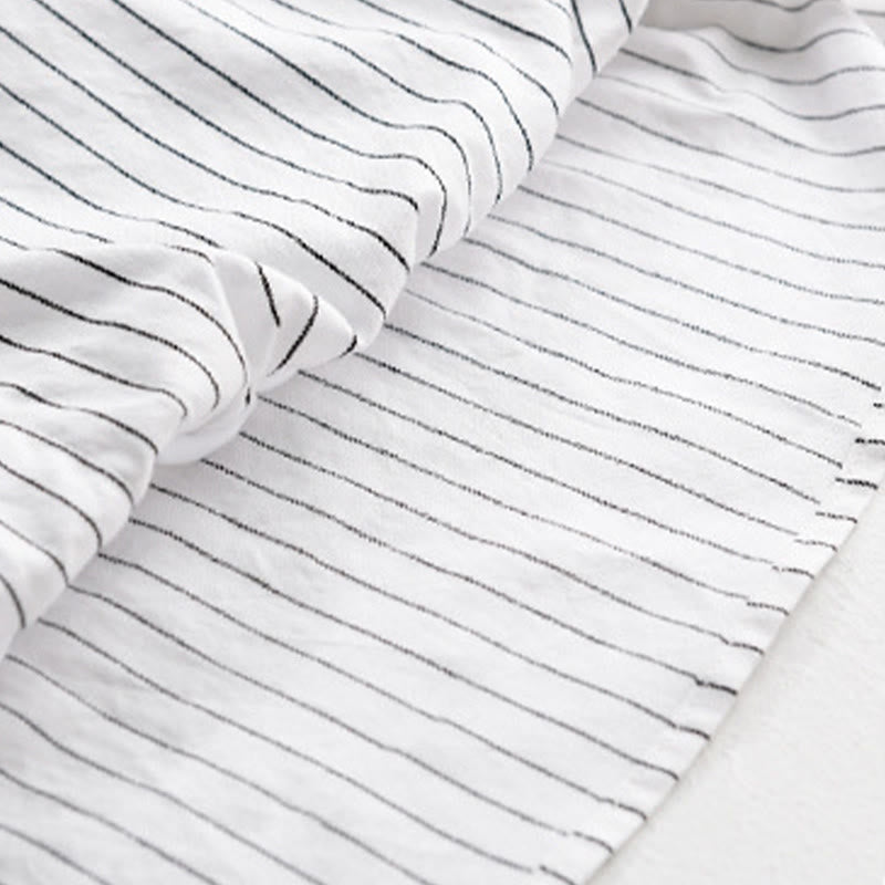 Buddha Stones秋 2イン1 ストライプ スタンドカラー 長袖 メンズ コットンシャツ - image 7