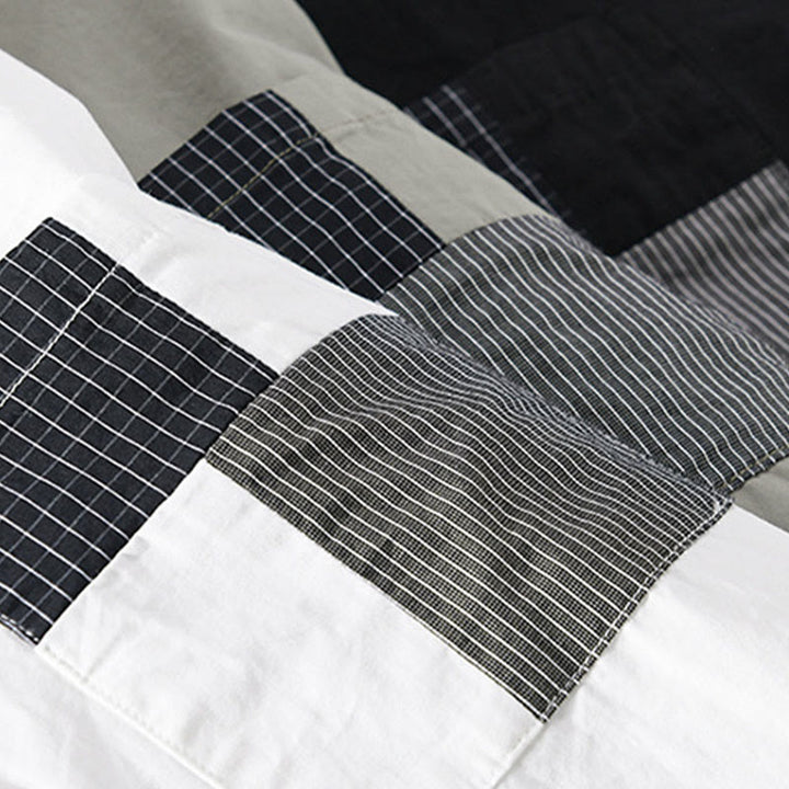 Buddha Stones秋 スクエア カラーブロッキング 装飾ポケット ボタンダウン スタンドカラー 長袖 メンズ コットンシャツ - image 16