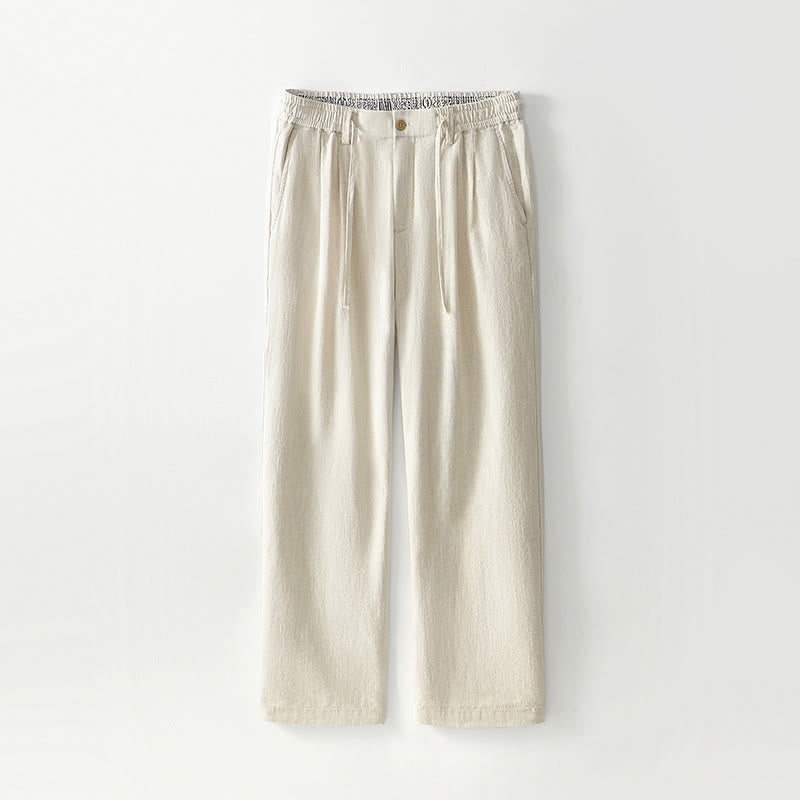 Buddha Stones秋冬 無地 ドローストリング ジッパー メンズ リネン ワイドレッグパンツ ポケット付き - リネン - US/UK/AU44、 EU54 (4XL) - image 25