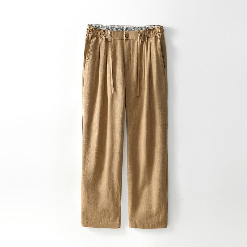 Buddha Stones秋冬 無地 ドローストリング ジッパー メンズ リネン ワイドレッグパンツ ポケット付き - カーキ - US/UK/AU44、 EU54 (4XL) - image 20
