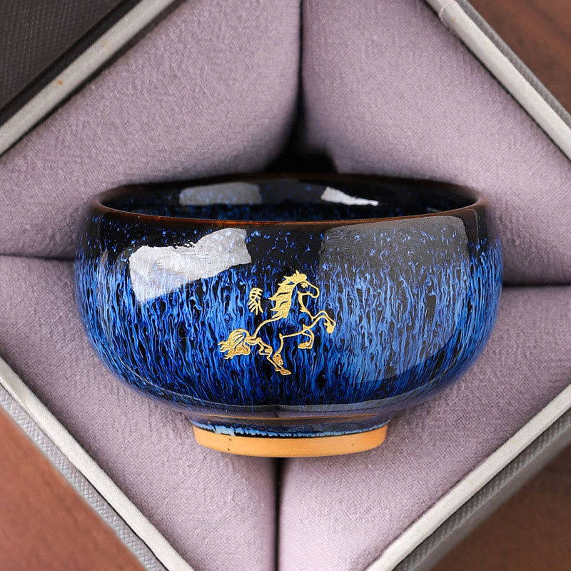 Buddha Stones中国干支 午年 陶器 ティーカップ カンフーティーカップ 135ml - 馬 7.5cm×4.8cm×135ml - image 0