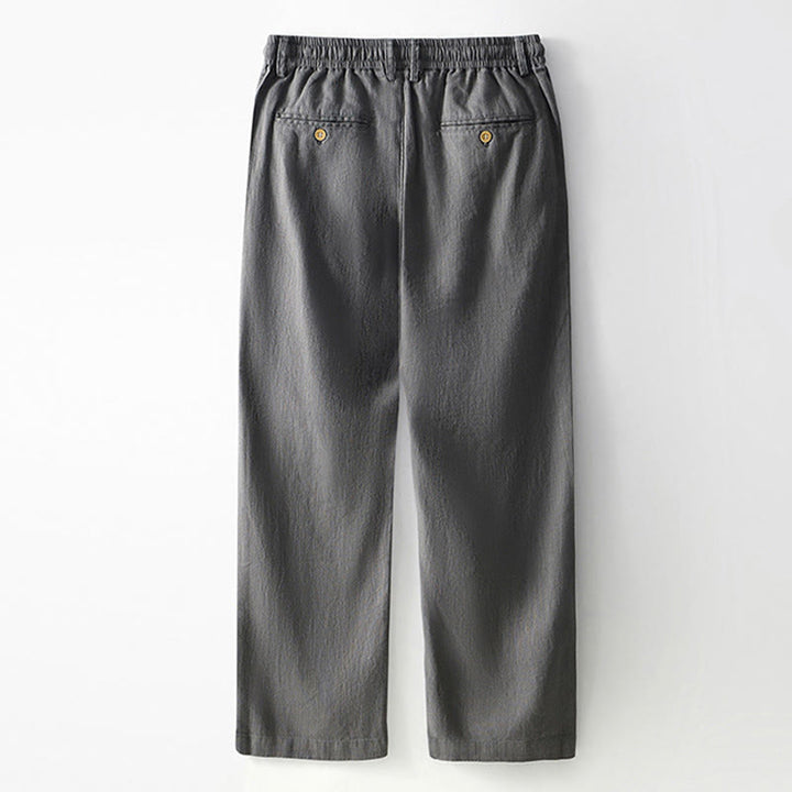 Buddha Stones秋冬 無地 ドローストリング ジッパー メンズ リネン ワイドレッグパンツ ポケット付き - image 1