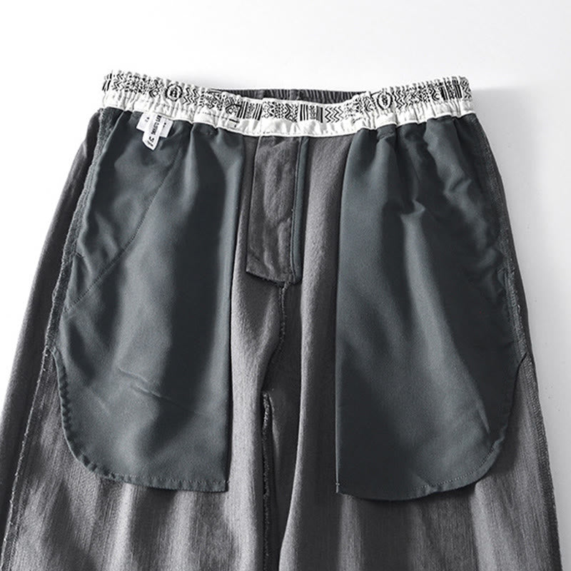 Buddha Stones秋冬 無地 ドローストリング ジッパー メンズ リネン ワイドレッグパンツ ポケット付き - image 7