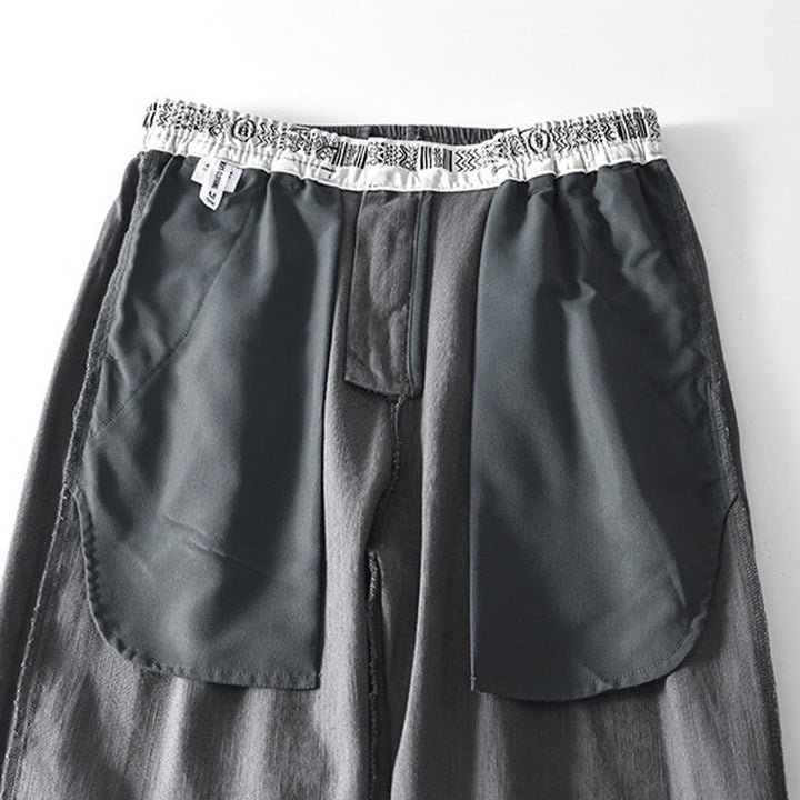 Buddha Stones秋冬 無地 ドローストリング ジッパー メンズ リネン ワイドレッグパンツ ポケット付き - image 7