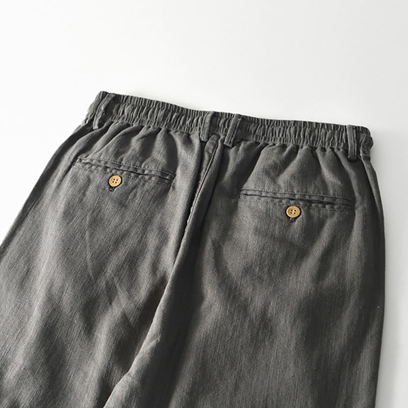 Buddha Stones秋冬 無地 ドローストリング ジッパー メンズ リネン ワイドレッグパンツ ポケット付き - image 3