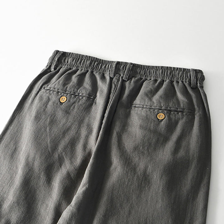 Buddha Stones秋冬 無地 ドローストリング ジッパー メンズ リネン ワイドレッグパンツ ポケット付き - image 3