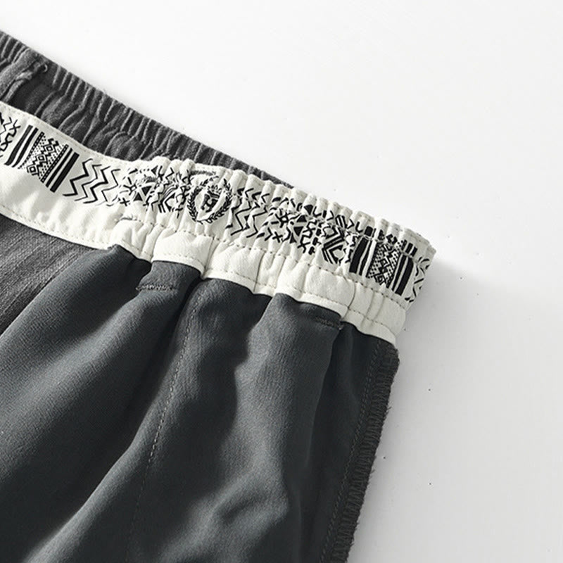 Buddha Stones秋冬 無地 ドローストリング ジッパー メンズ リネン ワイドレッグパンツ ポケット付き - image 5