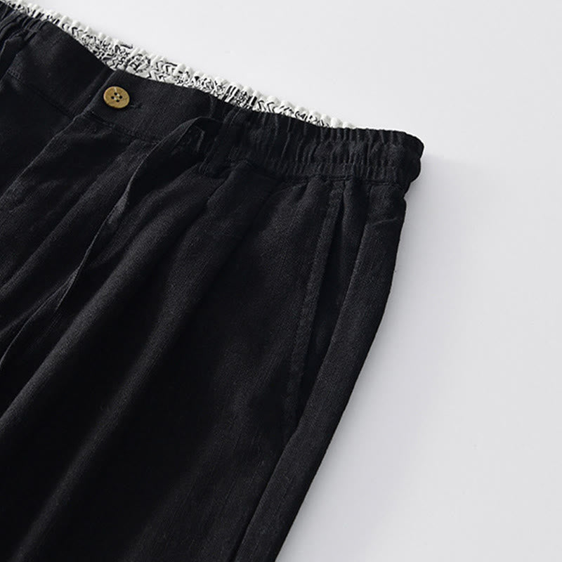 Buddha Stones秋冬 無地 ドローストリング ジッパー メンズ リネン ワイドレッグパンツ ポケット付き - image 11