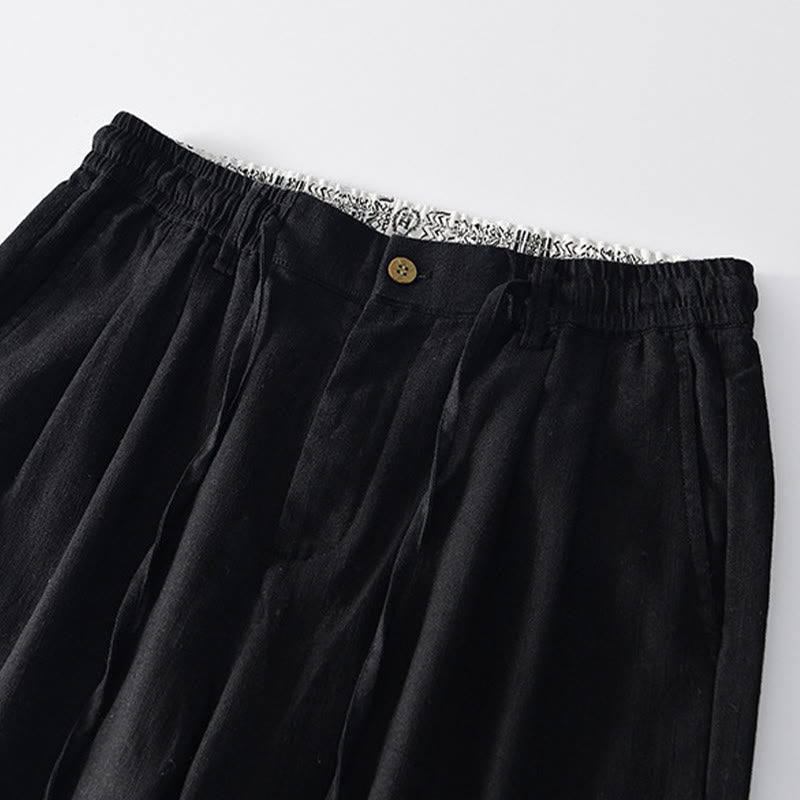 Buddha Stones秋冬 無地 ドローストリング ジッパー メンズ リネン ワイドレッグパンツ ポケット付き - image 10