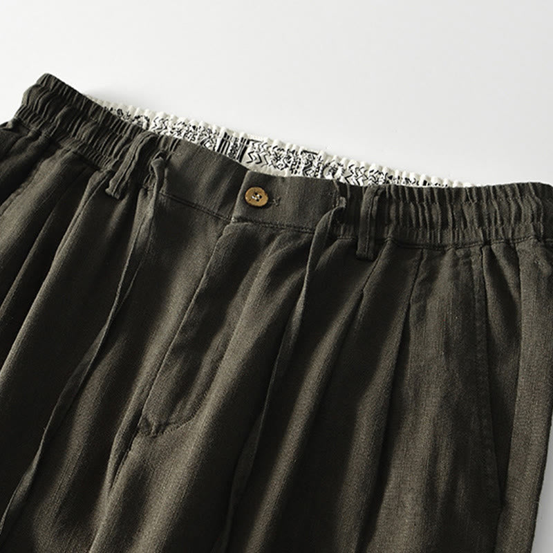 Buddha Stones秋冬 無地 ドローストリング ジッパー メンズ リネン ワイドレッグパンツ ポケット付き - image 15