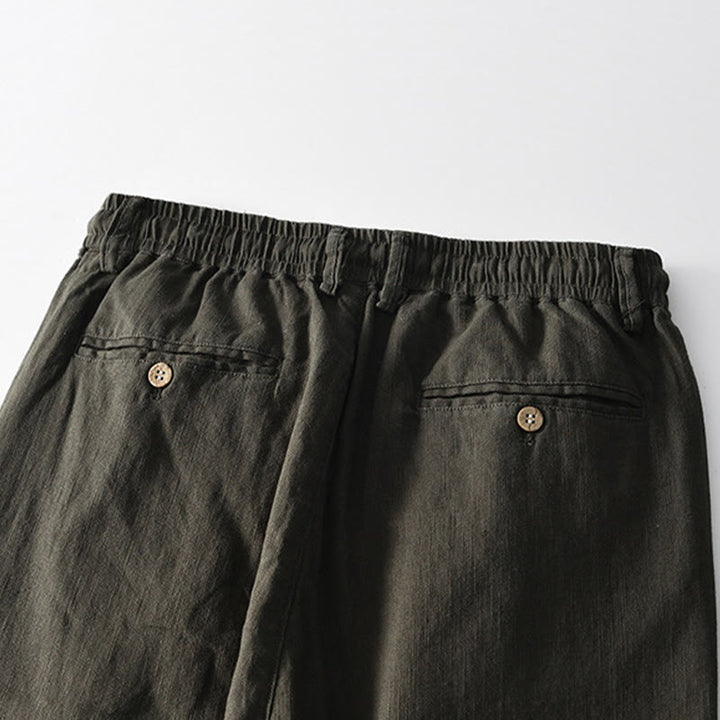 Buddha Stones秋冬 無地 ドローストリング ジッパー メンズ リネン ワイドレッグパンツ ポケット付き - image 16