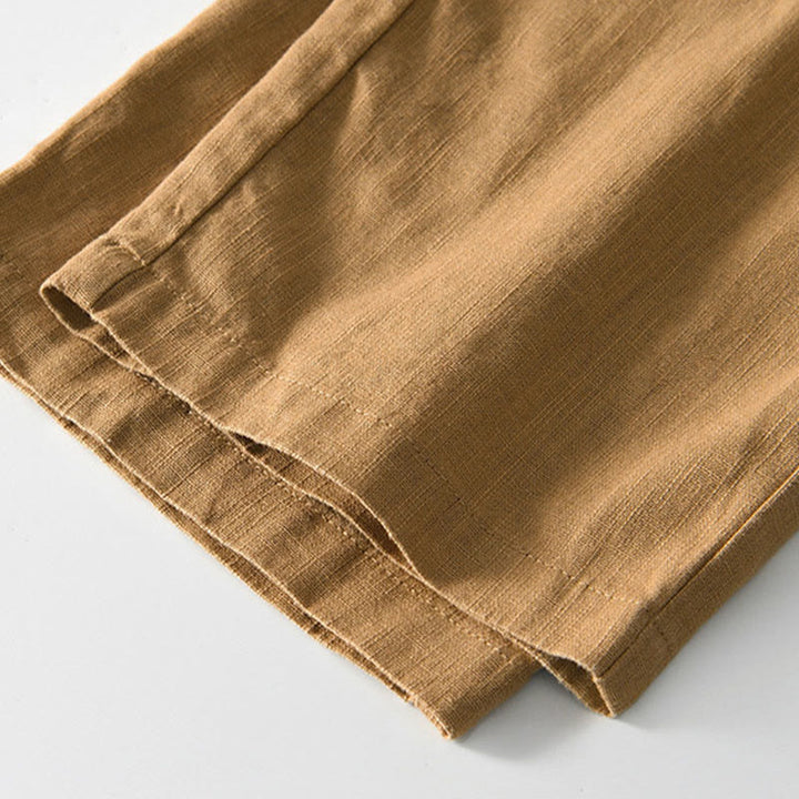 Buddha Stones秋冬 無地 ドローストリング ジッパー メンズ リネン ワイドレッグパンツ ポケット付き - image 24