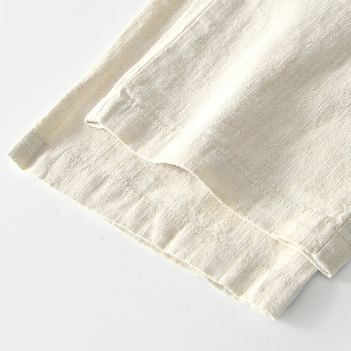 Buddha Stones秋冬 無地 ドローストリング ジッパー メンズ リネン ワイドレッグパンツ ポケット付き - image 30