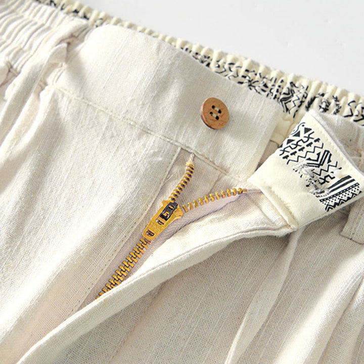 Buddha Stones秋冬 無地 ドローストリング ジッパー メンズ リネン ワイドレッグパンツ ポケット付き - image 28