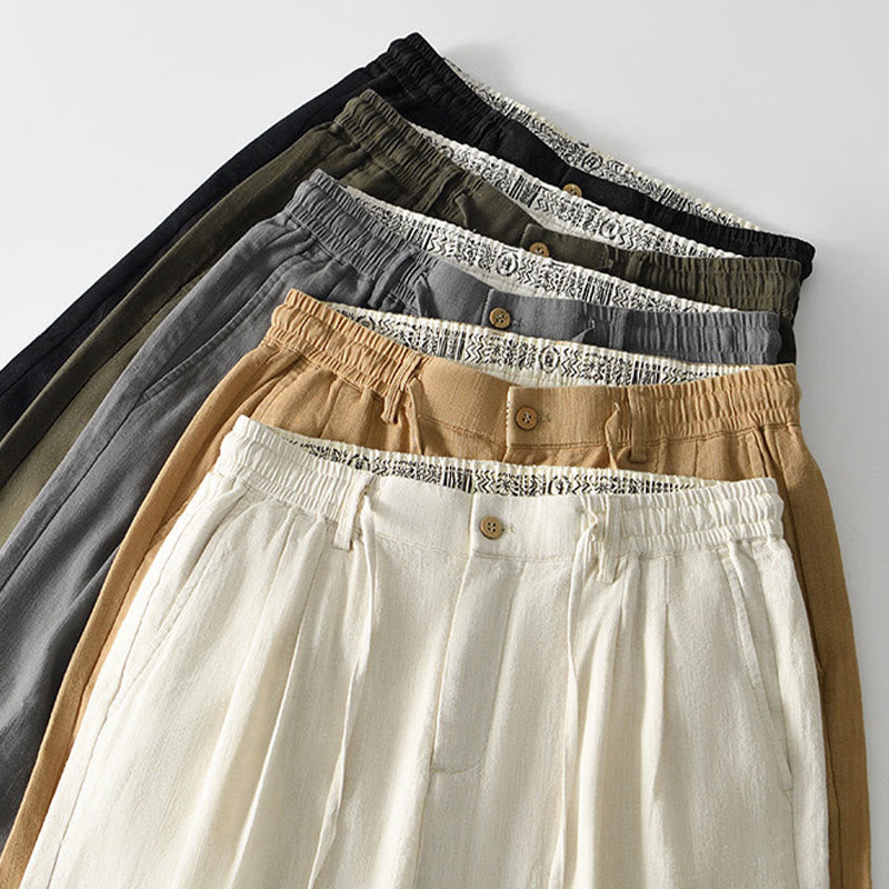 Buddha Stones秋冬 無地 ドローストリング ジッパー メンズ リネン ワイドレッグパンツ ポケット付き - image 33