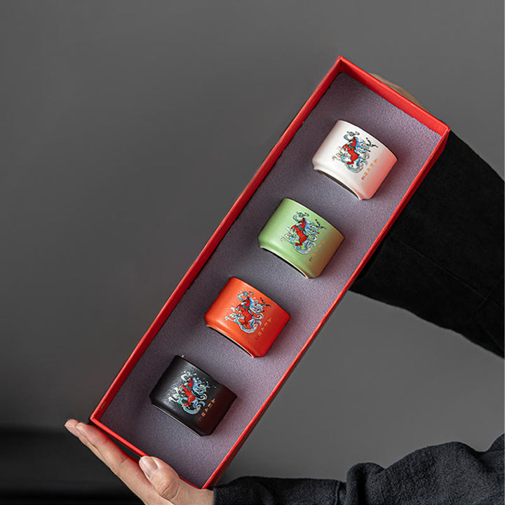 Buddha Stones午年 手描き 陶器 ティーカップ カンフー ティーカップ  - ストレートカップセット 5.3cm×4cm×50ml - image 8