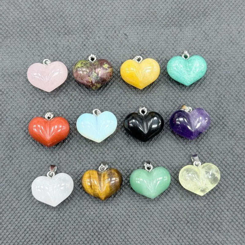 Buddha Stonesハートデザインアメジストトパーズピンククリスタルオパールタイガーアイホワイトクリスタルレッドジャスパーアマゾナイトグリーンアベンチュリンブラックオブシディアンシトリンバランスネックレスペンダント - image 23