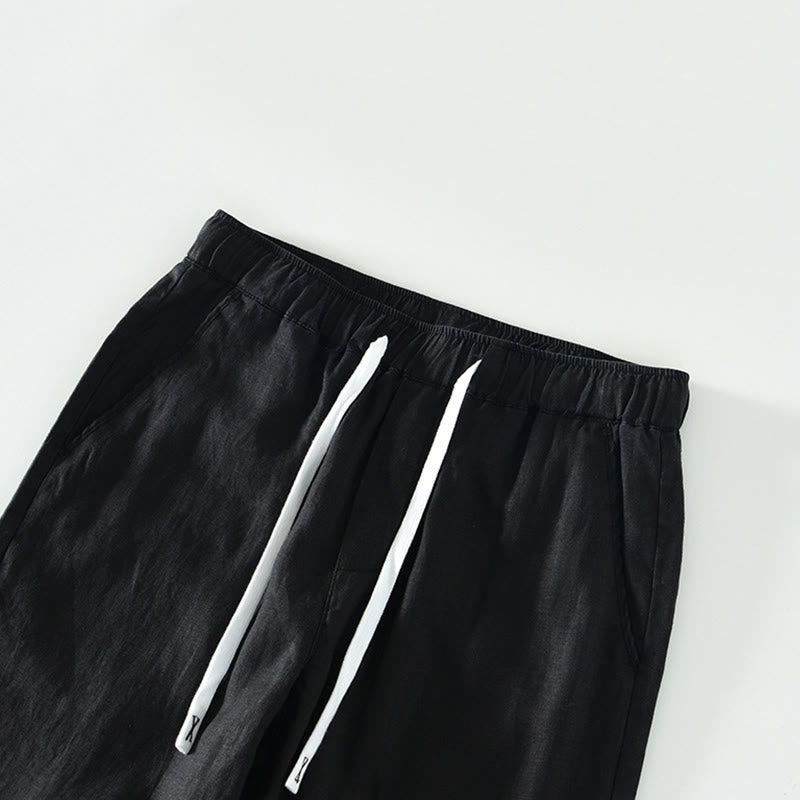 Buddha Stones秋冬 無地 ドローストリング 伸縮性ウエスト メンズ リネン アンクル丈 パンツ ポケット付き - image 6