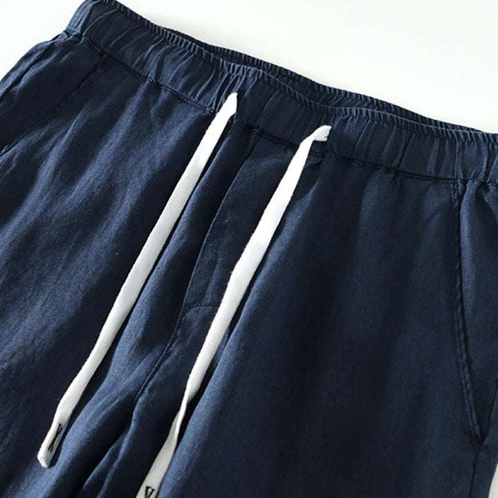 Buddha Stones秋冬 無地 ドローストリング 伸縮性ウエスト メンズ リネン アンクル丈 パンツ ポケット付き - image 19