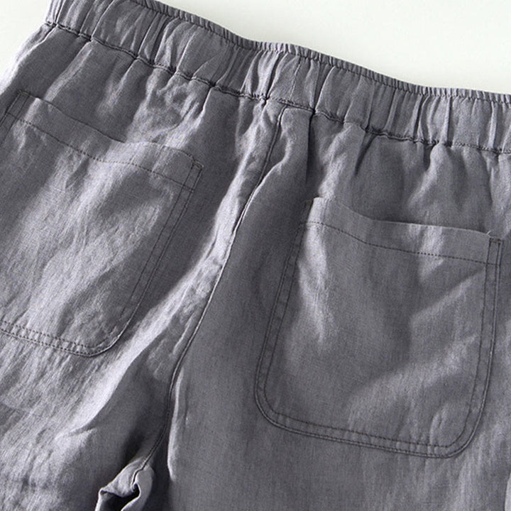 Buddha Stones秋冬 無地 ドローストリング 伸縮性ウエスト メンズ リネン アンクル丈 パンツ ポケット付き - image 17